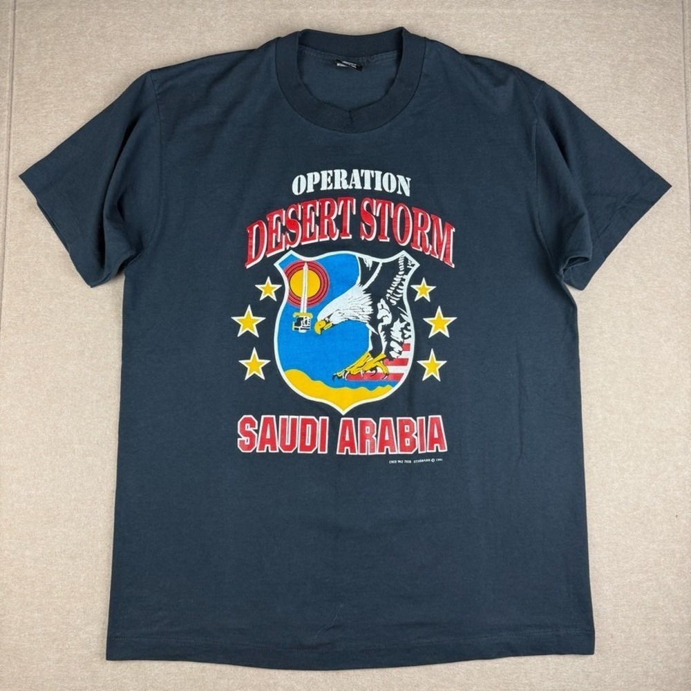 Vintage Operation Desert Storm Tee Mens XL Black Military USA Single Stitch‎ KSA